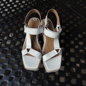 MARC FISHER Women's White Leather Espadrille Wedge Sandals Size 10 NWOT!!